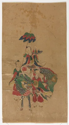 Daoist Immortal on a Qilin and Two Attendants