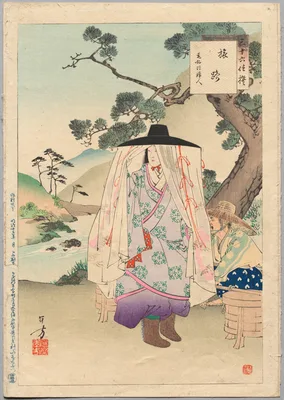 On the Road, A Lady of the Genkō Era (1313-34), from the series Thirty-Six Elegant Selections — Toshikata Mizuno
