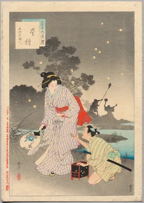 Chasing Fireflies, A Lady of the Tenmei Era (1781-1789), from the series Thirty-six Elegant Selections — Toshikata Mizuno