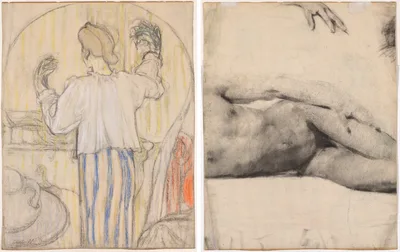 In Front of the Mirror (recto); Reclining Male Nude (verso) — Édouard Vuillard
