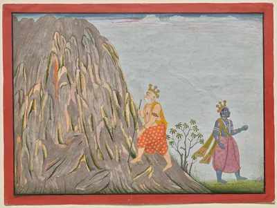 King Muchukunda Enters the Realm of Mount Gandhamadana to Attain Salvation, from the “Fifth Basohli Bhagavata Purana” — Fattu