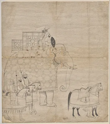 Caparisoned Elephant and Horses