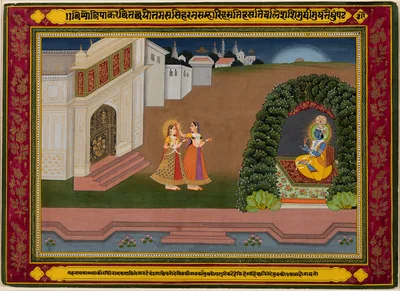 Radha’s Confidante Brings Her to Krishna, based on poetry of Bihari (Indian, 1595–1663)