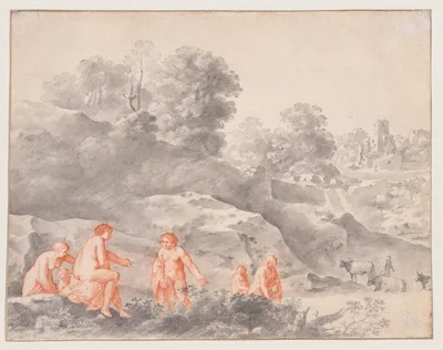 Nudes in a Landscape (possibly Diana and Callisto) — Cornelius van Poelenburgh