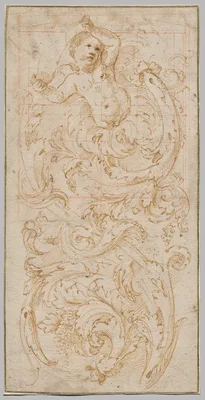Design for a Frieze with a Putto and Acanthus Leaves — Giulio Romano