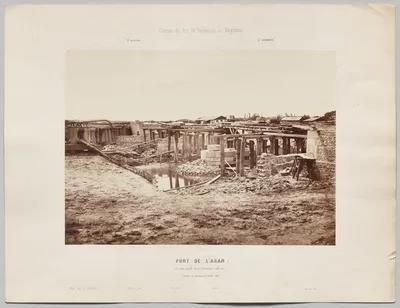 Chemin de fer de Toulouse à Bayonne. Pont de l'Aran (en trois arches de 17m d'ouverture chacune). Situation des travaux au 21 juillet 1861 — Édouard Baldus