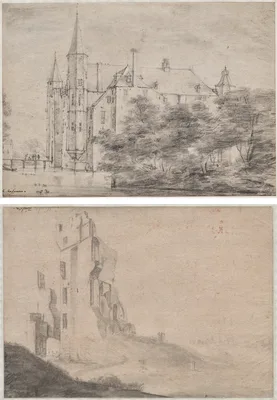 Zuylen Castle, near Utrecht (recto)/Ruin of the huis Ter Kleef, near Haarlem (verso) — Roelant Roghman