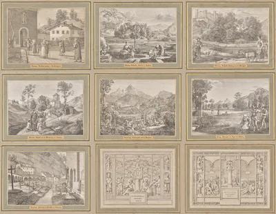 Seven Areas from Salzburg and Berchtesgaden. Arranged according to the seven days of the week, connected by two allegorical sheets — Ferdinand Olivier
