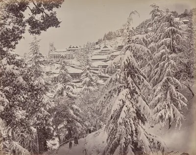 Shimla. View of the Church from Mount Jakko Looking West with Part of the Mall in Winter — Samuel Bourne