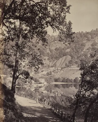 Hyree Lake. Hill Station in the Himmalayahs. View of the Taj Lake with Assembly Rooms, Lhutse — Samuel Bourne