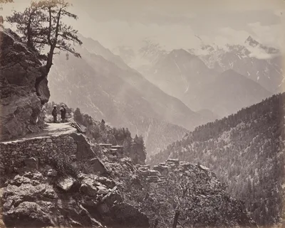The Upper Himmalayahs. View on the New Road between India and China. Mt. Pangi with the Snowy Peaks of China in the Distance — Samuel Bourne