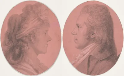 Portraits of Georges Arnold Fitzwilliam and Portrait of Eleanor Ramsay Fitzwilliam; a pair — Charles Balthazar Julien Févret de Saint-Mémin