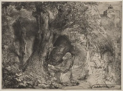 St. Francis Beneath a Tree Praying — Rembrandt