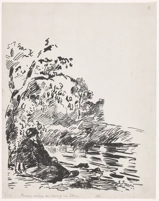 Woman Sitting by a Pond — Camille Pissarro