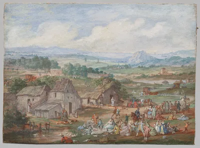 A Party Picnicking Near a Village — Louis-Nicolas Van Blarenberghe