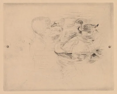 Swan and Duck, with portraits of Julie (Cygne et canard, avec portraits de Julie, or Cygne et canard, essai) — Berthe Morisot