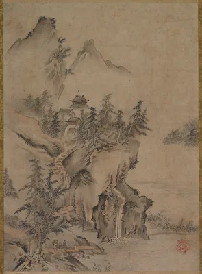 Chinese Literatus Traveling to a Mountain Temple — Kano Hidemasa