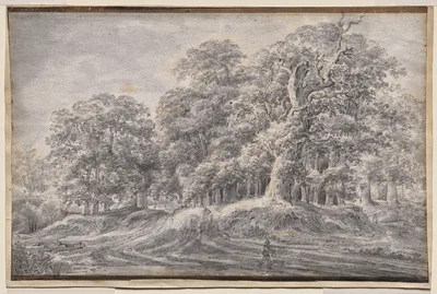 A Track on the Edge of a Wood with a Peasant Carrying Sheep — Antonie Waterloo