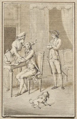 Three Figures with a Dog — Jean-Michel Moreau