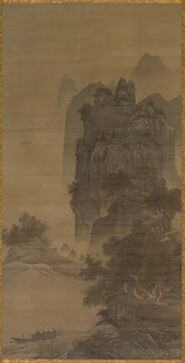 Sunset Glow over a Fishing Village, from Eight Views of Xiao-Xiang — Sesshū Tōyō