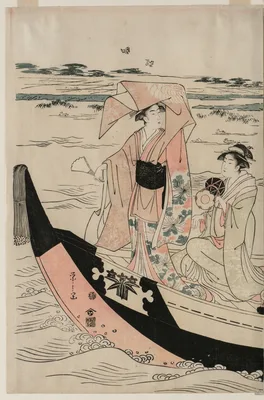Women in a Pleasure Boat on the Sumida River — Hosoda Eishi