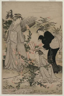 Women Cutting Branches of Bush Clover; The Noji Tama River in Omi Province, from an untitled series of the Six Tama Rivers — Kubo Shunman