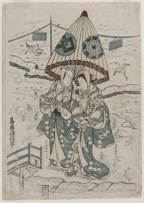 Nakamura Tomijuro and Nakamura Shichisaburo II as the Lovers Agemaki and Sukeroku — Torii Kiyonobu II