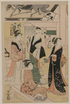 Print from Women Resting in the Votive Picture Hall at Asakusa — Hosoda Eishi