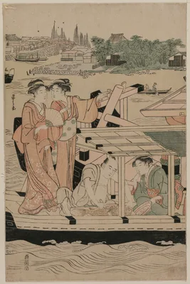 Leftmost Print from Pleasure Boats on the Sumida River beneath Shin-Ōhashi Bridge — Hosoda Eishi