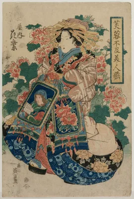 The Courtesan Hanamurasaki of the Tsuchiya (from the series Beauties in their Finery amid Mallow Flowers) — Keisai Eisen