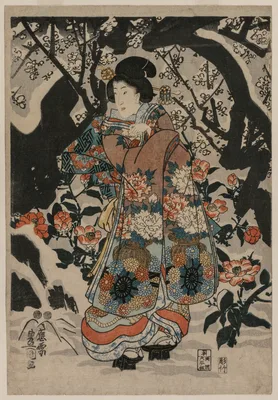 Woman Standing Beside a Plum Tree — Utagawa Toyokuni III