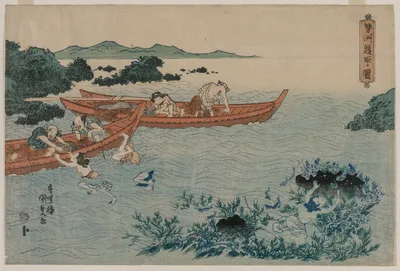 Abalone Divers off the Coast of Ise, from an Untitled Landscape Series — Utagawa Toyokuni III