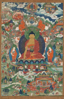 Shakyamuni Buddha with scenes from his life story