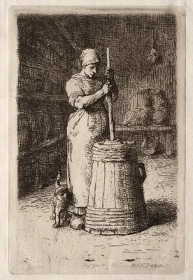 Woman Churning Butter — Jean-François Millet