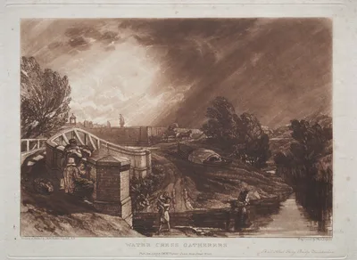 Liber Studiorum:  Watercress Gatherers, Rails Head, Ferry Bridge, Twickenham — J. M. W. Turner