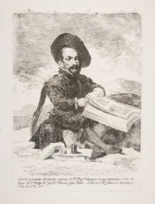 Portrait of an unidentified court dwarf with books, after Velázquez — Velázquez (Diego Rodríguez de Silva y Velázquez) · Goya (Francisco de Goya y Lucientes)