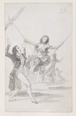 Girl on a swing, a man with his arms raised; folio 21 (recto) from the Madrid Album 'B' — Francisco Goya