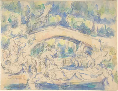 Bathers Under a Bridge (recto);  Study after Houdon's Ecorché (verso) — Paul Cézanne