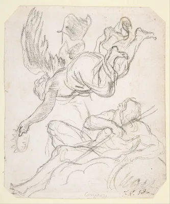 Flying Figure Holding a Crown, Reclining River God — Jacques-Louis David