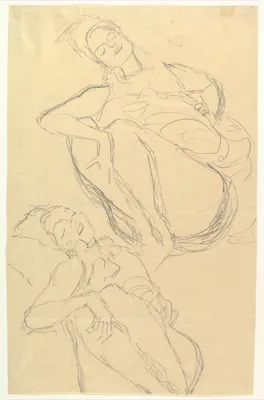 Two Studies for a Crouching Woman — Gustav Klimt