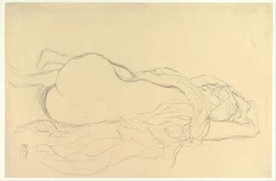 Reclining Nude with Drapery, Back View — Gustav Klimt