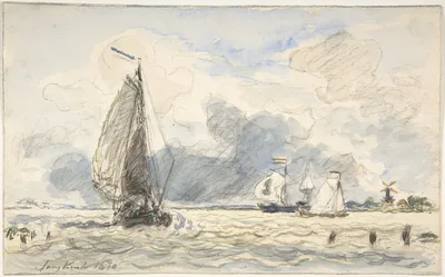 Dutch Fishing Boats, Verso: Sketches of Boats — Johan Jongkind