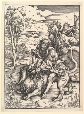 Samson Rending the Lion — Albrecht Dürer