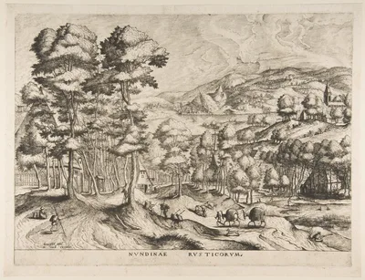 Rustic Market (Nundinae Rusticorum) from The Large Landscapes — Pieter Bruegel the Elder · Johannes van Doetecum I · Lucas van Doetecum · Hieronymus Cock