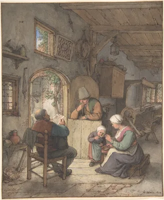 Reading the News at the Weavers' Cottage — Adrian Ostade