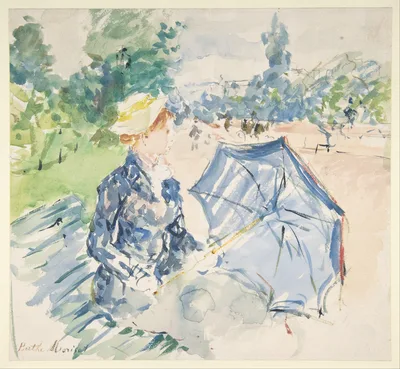 A Woman Seated at a Bench on the Avenue du Bois — Berthe Morisot