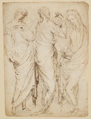 Three Standing Figures (recto); Seated Woman and a Male Hermit in Half-length (verso) — Stefano da Verona