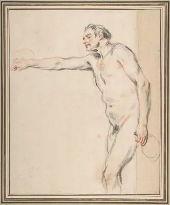 Study of a Nude Man Holding Bottles — Jean-Antoine Watteau