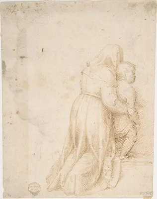 Woman and Child Kneeling (recto); Head of Child (verso) — Andrea del Sarto