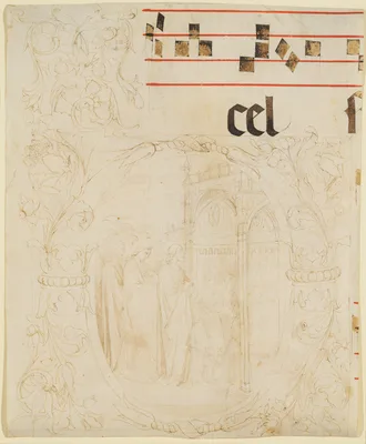 Unfinished Design for a Choir Book: Initial with Scene of Christ Entering the Temple. — Lorenzo Monaco